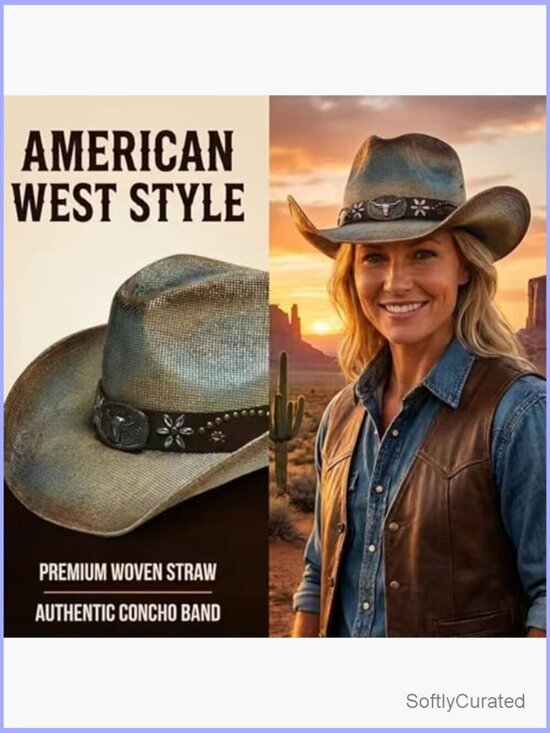 Unisex Western Straw Cowboy Hat with Decorative Band main image 5
